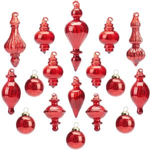 Christmas Ball Ornaments Glass Drop Decoration Holiday Trees Wreaths Garland Decor Red Color Size: 1.57''-5.39''(17 Pieces)