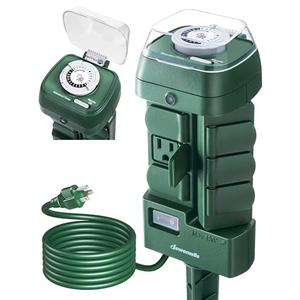 DEWENWILS Outdoor Mechanical Power Stake Timer, Waterproof, 6 Grounded Outlets(3 180°Rotatable), 6ft Cord, Yard Stake for Lights, Outdoor Timer for Lights, Yard, Garden, 1625W/13A, UL Listed