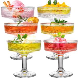 ZOOFOX Set of 6 Coupe Glasses, 7 oz Vintage Cocktail Coupe Glasses Set, Crystal Martini Glasses with Stem, Embossed Bar Drinking Glasses Set for Espresso Martini, Cosmopolitan, Manhattan, Gimlet