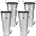 4 PCS Galvanized Metal Vases for Flowers, 9 Inch Farmhouse Rustic French Flower Bucket with Handles, Rustic Style Metal Flower Holder for Cut Flowers, Country Wedding, Table Centerpiece Decorations