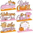 6 Pcs Thanksgiving Little Pumpkin Party Decorations Baby Shower Pumpkin Wooden Centerpieces Pink Girl Maple Table Toppers a Little Baby Table Decor for Girls Party