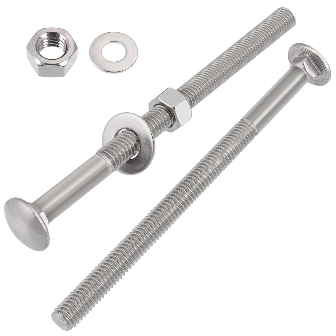 VGBUY 3/8-16 x 8 Carriage Bolts Screws 2 Sets, 304 Stainless Steel 18-8, Round Head Square Neck, Carriage Bolts and Nuts Kit, with Flat Washers