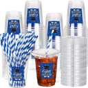 Sliner 50 Set 2026 Graduation Plastic Cup Disposable with Lid and Paper Straw 16 oz Clear Drinking Cup for College High School Grad Party Supplies Decoration Festivities(Blue)