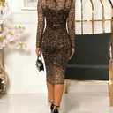 CHICME Women's Leopard Print Mesh 2 Piece Dress Set 2026 Rhinestone Sheer Bodycon Midi Dress with Liner for Party Night Out (Black, M)