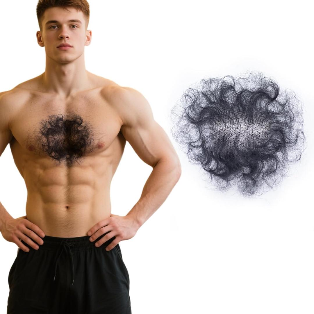 Fake Chest Hair Body Hairs Adding Hair Volume Enhancement of Manliness Handmade Full Lace Fake Realistic Chest hair (Style 3)