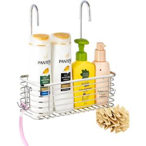 YQh hanging shower rack, bathroom storage rack, shampoo bracket, the back hook can be rotated, and can be hung on the faucet or Claw foot bathtubcross bar, 304 stainless steel rust proof and durable (single layer shelf)