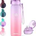 32oz Water Bottle with Removable Straw and Spout Lid Two Ways to Drink, 18/10 Stainless Steel Insulated Water Bottle, BPA-Free, Leak Proof, Double wall, for Sports, Gym (33.8 Ounces, PURPLE PINK)