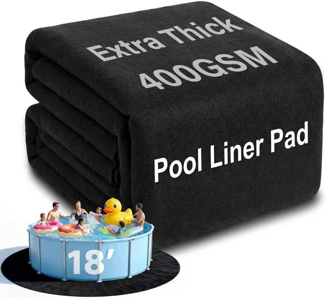 18FT Round Pool Liner Pad, 400G/M Extra Thick Black Pool Pads for Above Ground Pool, Heavy Duty Pool Liner Pad Geotextile Material Pool Liner Puncture-Proof Pool Bottom Padding(18'Round)