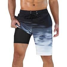 SILKWORLD Mens Swim Trunks with Compression Liner Quick-Dry 10" Stretch Beach Shorts 38