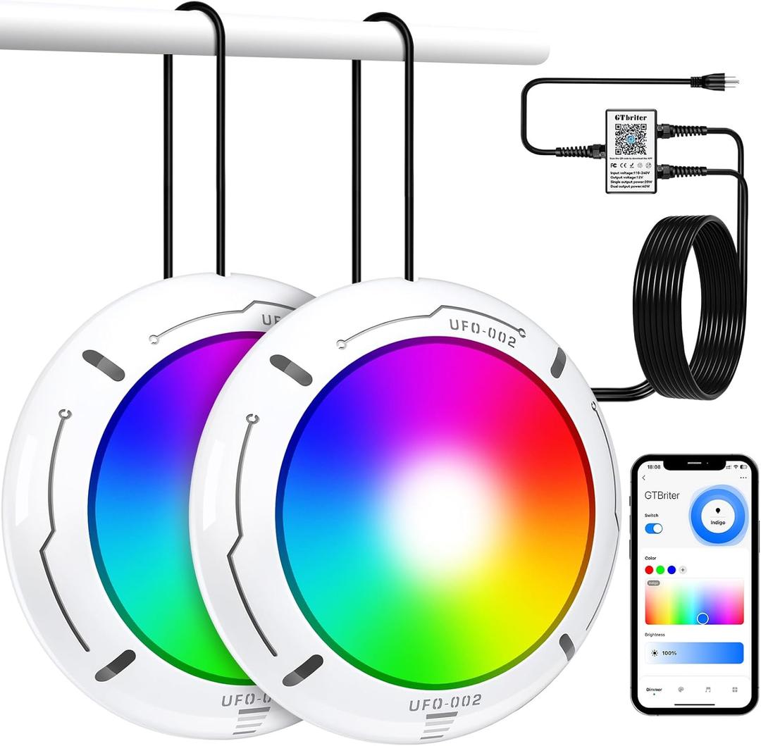 LED Pool Lights for Above Ground Pool with APP Control 40W RGB Pool Light with Suction Cups and Built-in Magnets IP68 12V Underwater Pool Light for Above ground Inground Pools Waterproof 25FT Cord (WhiteGray)