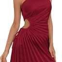 MakeMeChic Women's Summer Dress 2025 Tie Dye One Shoulder Mini Dress Pleated Cut Out Wedding Guest Dresses (Burgundy, Small)