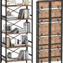 Homeiju Folding Bookshelf,5 Tier Bookcase Foldable Shelf with X-Bracket Design, Adjustable Feet, Space Saving Storage for Living Room, Office, Rustic Brown