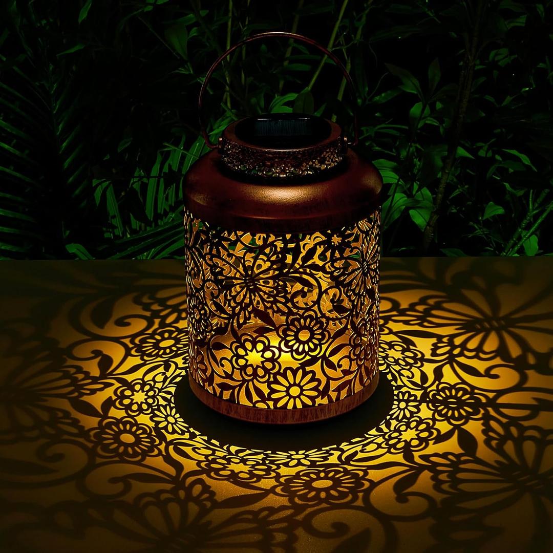 Solar Butterfly Lanterns Lights Garden Decoration, Gifts for Women Mom Mothers Day Birthday, Outdoor Waterproof Hanging Lantern Solar Metal Decor Yard Patio Pathway Lawn, Copper Butterfly