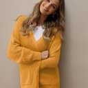 QUALFORT Women’s 100% Cotton Knit Cardigan Sweater – Oversized Fit, Button-Down Open Front, with Pockets, Large