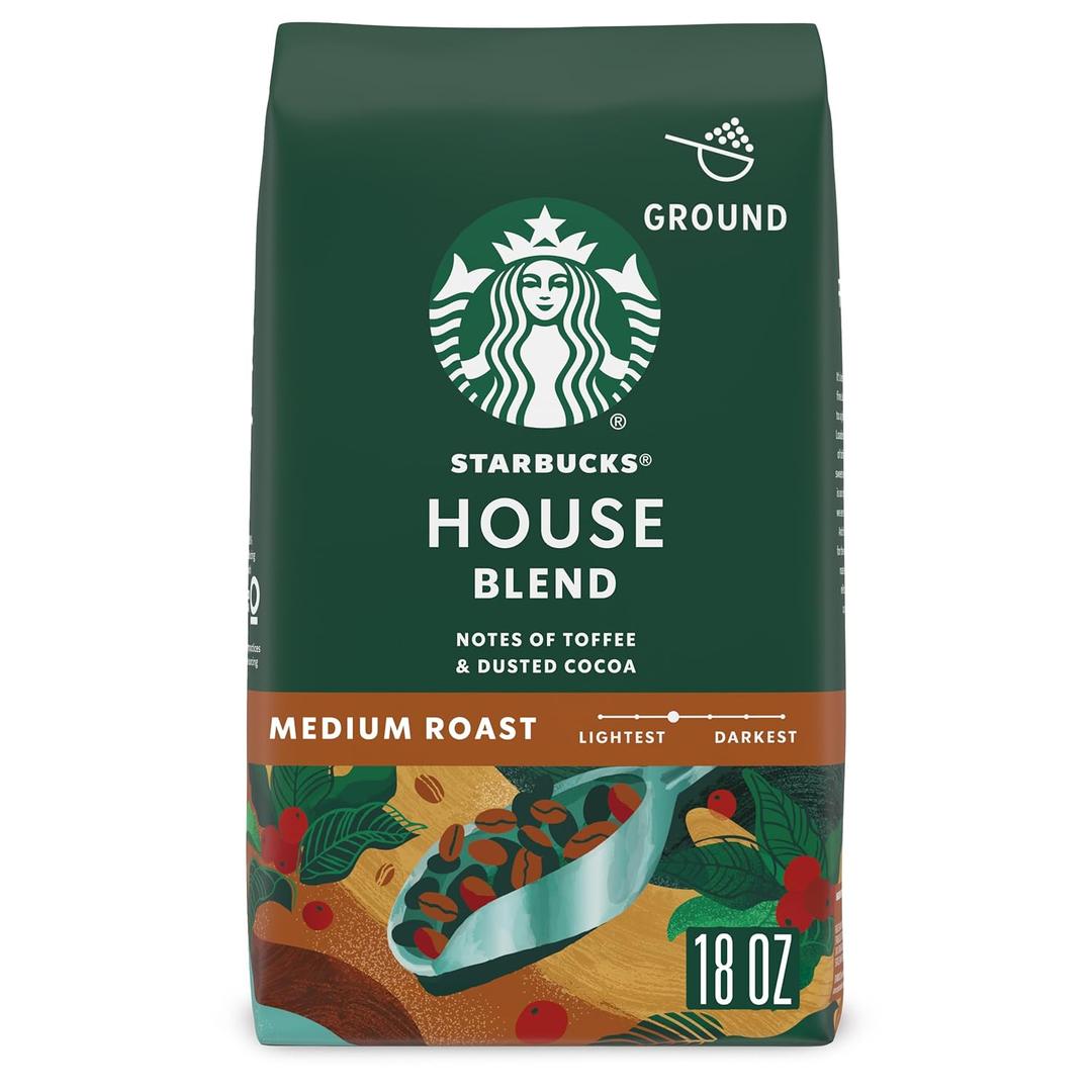 Starbucks Ground Coffee, Medium Roast Coffee, House Blend, 100% Arabica, 1 bag (18 oz) (EXP 06/25/26)