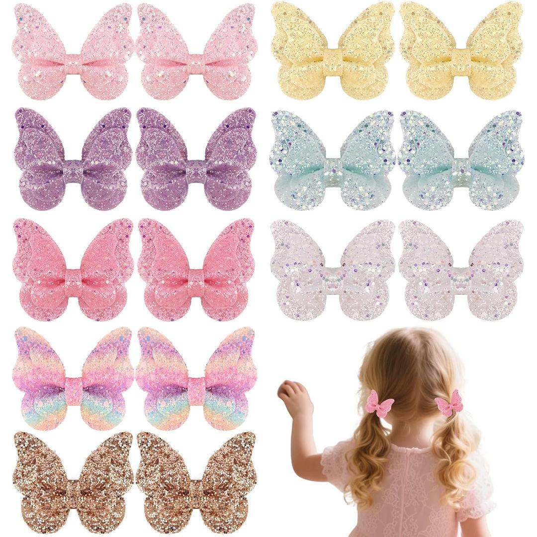 16 PCS Glitter Butterfly Hair Clips for Girls, Colorful Sparkly Hair Bows Barrettes, Cute Hair Accessories for Kids & Women, Ideal for Holiday, Party & Daily Wear