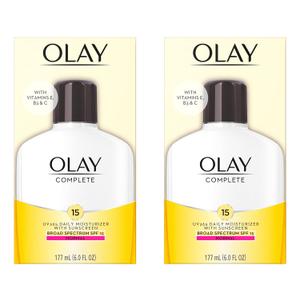 Olay Face Moisturizer Complete Lotion All Day Daily Facial Moisturizing Lotion SPF 15 for Normal Skin and Hydration, Oil-Free Non-Greasy, 6 Fl Oz (Pack of 2)