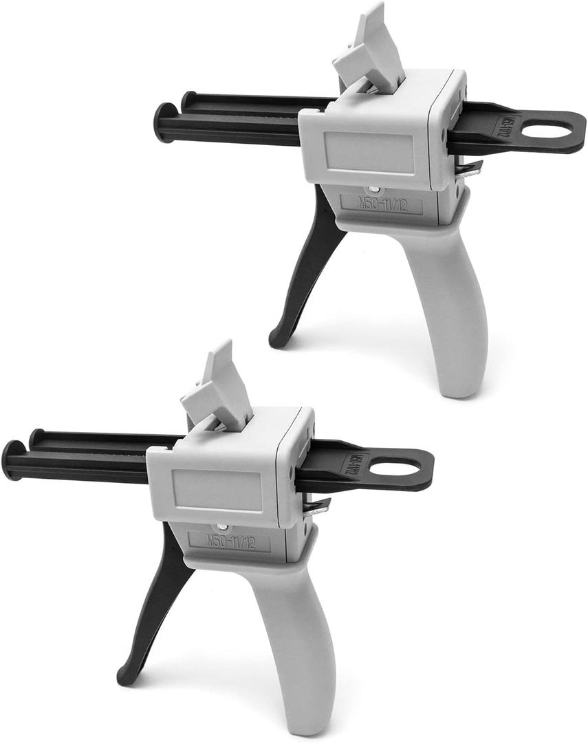 QWORK 50ml Dispensing Gun Kit, Impression Mixing Dispensing Gun, 1: 1/1: 2 AB Ratio, Static Mixer Mixing Nozzle, 2 Pack