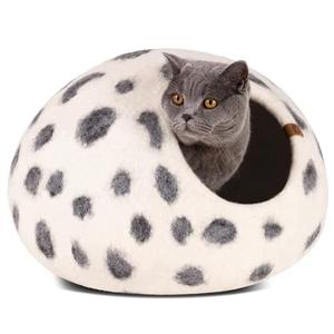 MEOWFIA Cat Cave – Premium Felt Cat Bed for Indoor Cats, Handmade Merino Wool (Snow Leopard, Medium)