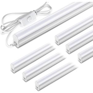 Pak 4FT LED Shop Lights, 2300LM 6500K Cool White, 20W Energy-Saving Super Bright Linkable T5 Ceiling and Under Cabinet Lighting Fixture for Garage, Workshop, Basement, Warehouse, FCC Certified, 6 Pack