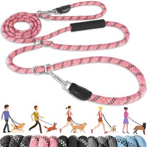 Lukovee Hands Free Dog Leash, 10FT Adjustable Training Lead 1/2 Inch Nylon Heavy Duty Lead No Pull for Large Medium Dogs, Tangle Free Reflective Waist-Leash for Walking Running, Pink