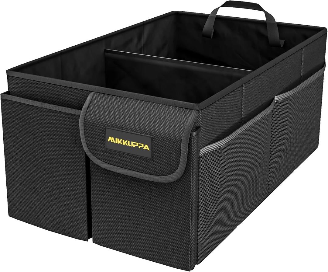 MIKKUPPA Car Trunk Organizer - 50L Collapsible Trunk Organizer, Sturdy Car Storage for SUV Auto Truck Van with Non Slip Bottom (Black) (Medium - No Lid)