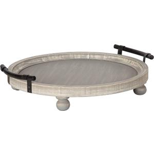 Kate and Laurel Bruillet Farmhouse Round Tray, 15 inch Diameter, Rustic Gray, Wooden Tray for Coffee Table