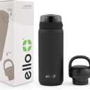Ello Cooper 18oz Kids Stainless Steel Water Bottle with 2 Lids Chug and Straw | Leak Proof Double Walled and Vacuum Insulated | Fits Car Cupholder | Built in Carry Loop | Dishwasher Safe | Black