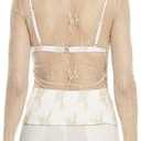 Mesh Lace Long Sleeve Layering Top for Women Mock Neck See Through Floral Shirt Tops(Beige,S) (White, S)