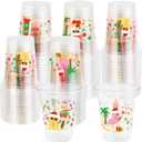 WorldBazaar 12OZ Hawaii Christmas Plastic Cups 100 PCS Clear Disposable Snowman Santa Claus Drinking Cups Cold Beverage Coffee Holiday Winter Party Supplies