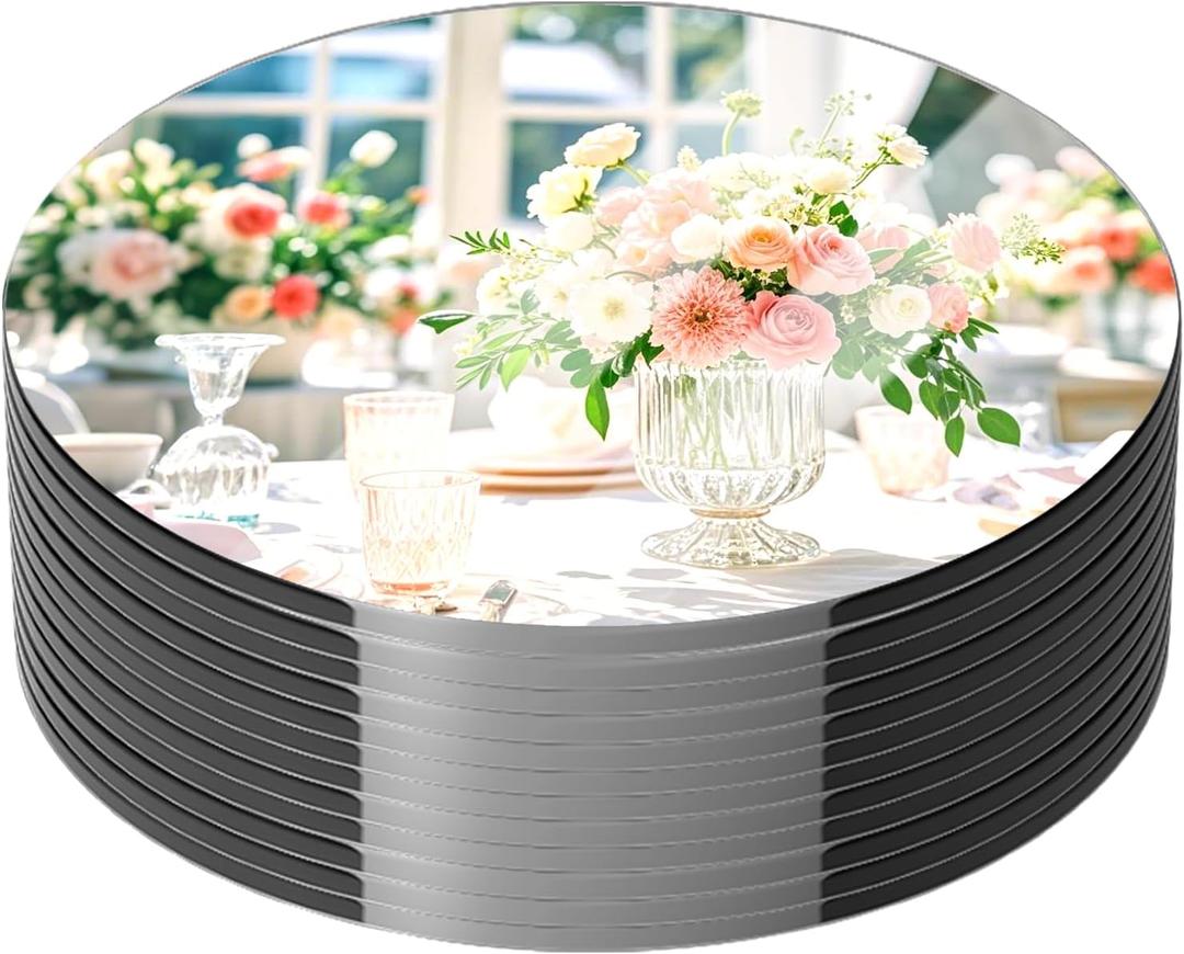 10 Pack Round Mirror Centerpieces for Tables Decorations, 10" Acrylic Circle Mirror Centerpieces Mirror Tray Candle Plate Centerpiece for Wedding Table Decorations Wall Decor (Round, 10inch)
