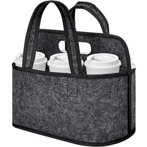 Enlarged 6 Cups Drink Carrier with Handle, Reusable Drink Carrier for Delivery, Assembly-Free Portable Coffee Holder Cup Holder Bag, Coffee Caddy with Double-Handle for Car, Take Out, Outdoors (Gray)