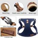 No Pull Dog Harness with Multifunction Dog Leash,Soft Adjustable No Choke Escape Proof Pet Harness Vest for Medium Dogs or Large Dogs,Denim Blue,L