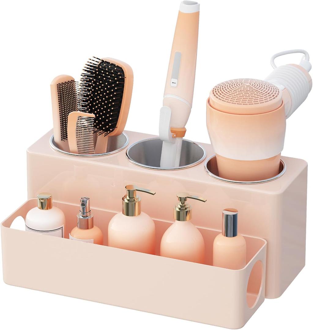 Lifewit Hair Tool Organizer, Hair Blow Dryer Holder Countertop, Removable Acrylic Hair Brush Storage Stand for Curling Iron/Hair Styling Tools/Makeup Accessories in Bathroom, Vanity, Kitchen (Pink)
