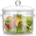 Glass Cooking Pot - 2L/67oz Heat-Resistant Borosilicate Glass Handmade Cookware Set stovetop Pot - Safe for Pasta Noodle, Soup, Milk (1900ml - Double-handled pot)