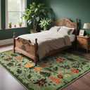 Asrug Flroal Green 5x7 Area Rugs for Living Room, Non Slip Rugs for Bedroom, Indoor Throw Dining Room Rugs for Under Table Carpet for Kitchen Office, Green,5x7 Feet