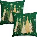 AVOIN colorlife Christmas Trees Star Green Throw Pillow Covers Set of 2, 18 x 18 Inch Snowflake Seasonal Winter Holiday Cushion Case Decoration for Sofa Couch