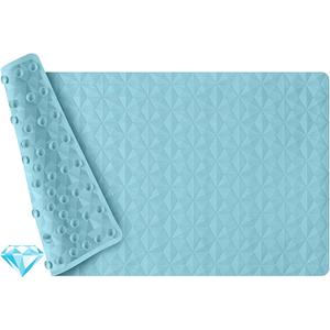 WRISIN Non Slip Bathtub Mat for Bath Tub Shower - Natural Rubber Mat with 241 Suction Cups - Soft Bathroom Safety Mat - Unique Diamond Pattern - Fatigue Relief - Machine Washable - 16  28 Inch (Blue)