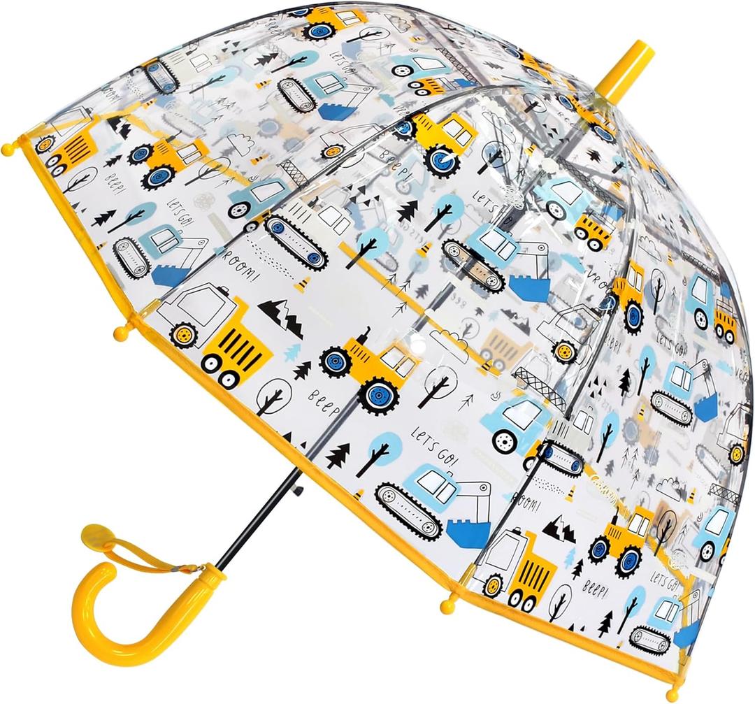 Kids Clear Umbrellas for Rain Dome Bubble Umbrella Windproof for Kids Boys and Girls (Car-Yellow)