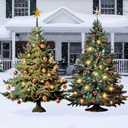 Geelin 2 Pcs Large Christmas Tree Sign Yard with Stake 2.62 ft Vintage Patio Lawn Decoration Outdoor Christmas Party Favor Ornament Garden Sign for Party Supplies (Vintage Tree)