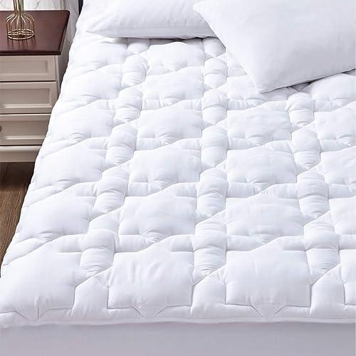 CozyLux Full Size Mattress Pad - Cotton Mattress Topper Full - Fits up to 8-21" Thick Mattresses, 450GSM Quilted Fitted Breathable Soft Mattress Cover, Cooling Mattress Protector (54"x75", White)