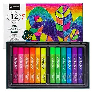 Artecho Neon Oil Pastels Set of 12 Colors, Soft Oil Pastels for Art Painting, Drawing, Blending (10 x 70 mm)