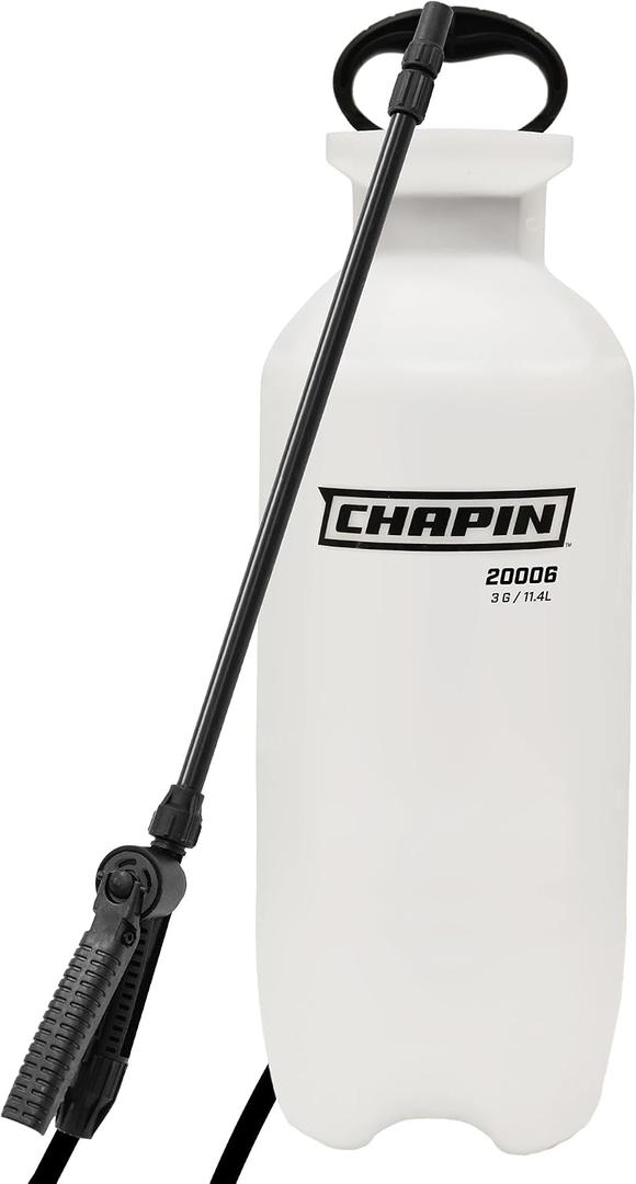 Chapin 20006 Pump Sprayer, 3Gallon, Lawn & Garden, Translucent Poly Tank, FunnelTop, SureSpray, Adjustable Cone Nozzle & 34" Hose for Fertilizer, Weed & Pest Application