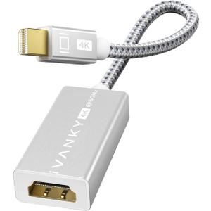 IVANKY 4K Mini DisplayPort to HDMI Adapter, 4K@60Hz, Thunderbolt 1&2 to HDMI Adaptor, Super Slim, Mini DP to HDMI Adapter for MacBook Air/Pro, Surface Pro/Dock/Book, Monitor, Projector-Silver