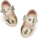 Kiderence Toddler Girls Dress Shoes Little Kids Mary Janes Gold Ballet Flats Toddler 11 (Gold)