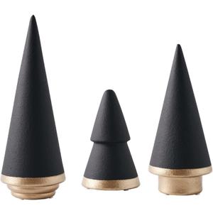 KiaoTime Halloween Simple Elegant Ceramic Christmas Tree Tabletop Counter Centerpiece Mantel Shelf Home Decor Accents Xmas Christmas Tree Decoration Ornament, Black Color(Complete Set of 3 (Black))