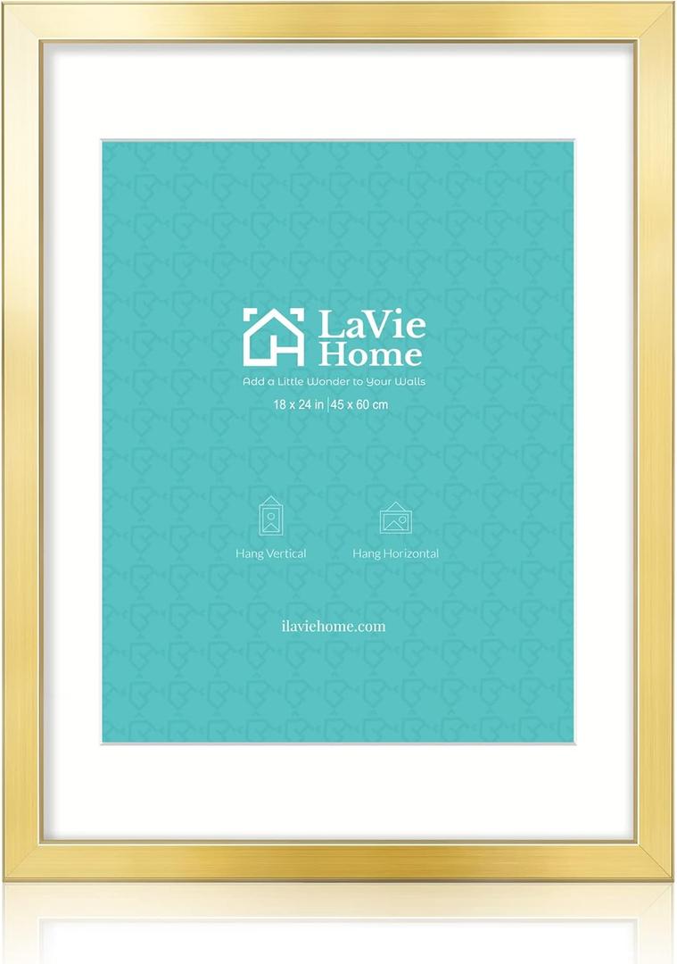 LaVie Home 18x24 Picture Frame Gold Poster Frame, Display Pictures 16x20 with Mat or 18x24 Without Mat, Stable and Sturdy Frame and Polished Plexiglass, Horizontal and Vertical Format of The Walls LaVie Home 18x24 Picture Frame Gold Poster Frame, Display Pictures 16x20 with Mat or 18x24 Without Mat, Stable and Sturdy Frame and Polished Plexiglass, Horizontal and Vertical Format of The Walls