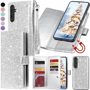 Varikke for Galaxy S25 FE Wallet Case Detachable with RFID Blocking Card Holder for Women, Glitter Leather Strap Magnetic Flip Wallet Removable Phone Case for Samsung Galaxy S25 FE 6.7", Silver