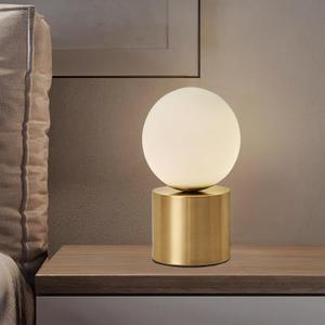 Mid Century Modern Table Lamp with Golden Pillar Bedside Night Light White Glass Globe Table Lamp for Bedroom Living Room and Office