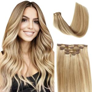 Real Hair Extensions Clip in Human Hair Golden Blonde Mixed Honey Blonde Highlights Seamless Clip in Hair Extensions 5pcs 70g Long Straight Natural Remy Human Hair Seamless Clip ins 16 Inch